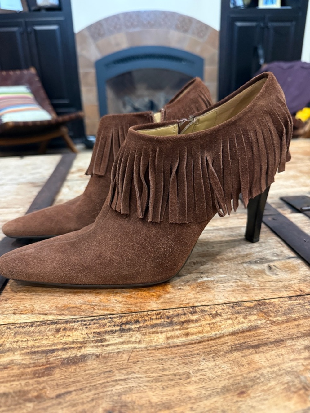 Stage Coach Festival Carlos By Carlos Santana Brown Fringe Ankle Boots Boho 9